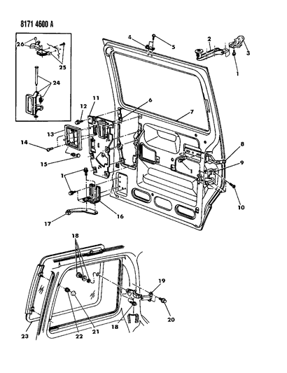 1988 Dodge Caravan Door, Sliding Shell, Glass And Controls Diagram
