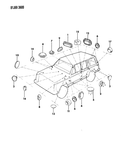 1986 Jeep Comanche Seals & Plugs, Body Diagram