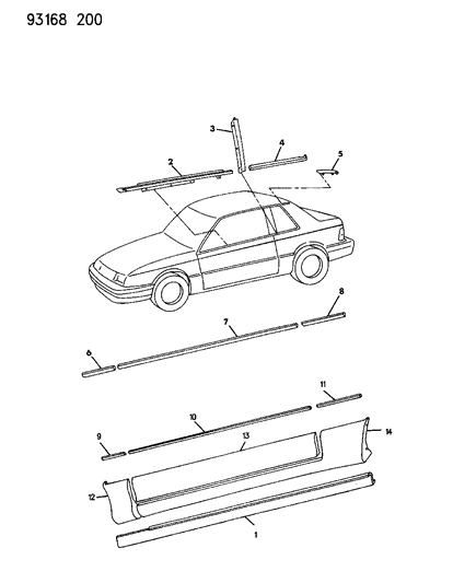 1993 Dodge Shadow Mouldings & Ornamentation Diagram 1