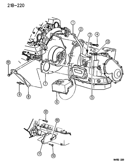 1995 Chrysler LeBaron Transaxle Mounting & Miscellaneous Parts Diagram 1