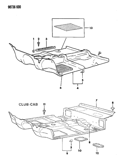 1990 Dodge Ram 50 Carpet & Scuff Plates Diagram
