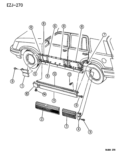 1995 Jeep Grand Cherokee Cladding & Sill Mouldings Diagram