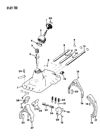 1986 Jeep Grand Wagoneer Shift Forks, Rails And Shafts Diagram 9