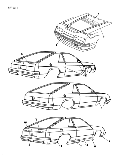 1985 Dodge Omni Tape Stripes & Decals - Exterior View Diagram 4
