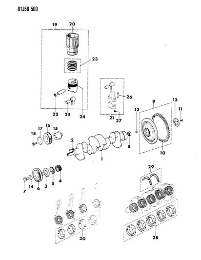 1984 Jeep Wrangler Crankshaft , Flywheel And Piston Diagram 1