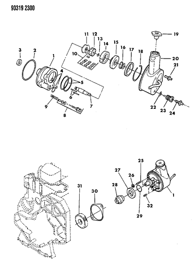 1992 Dodge W250 Power Steering Pump & Attaching Parts Diagram