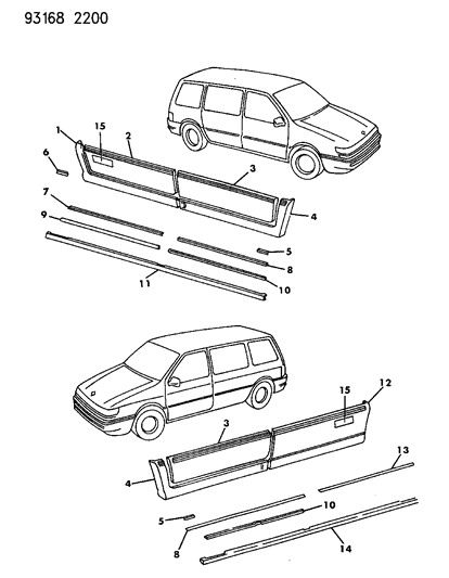 1993 Dodge Caravan Appliques & Brackets Diagram