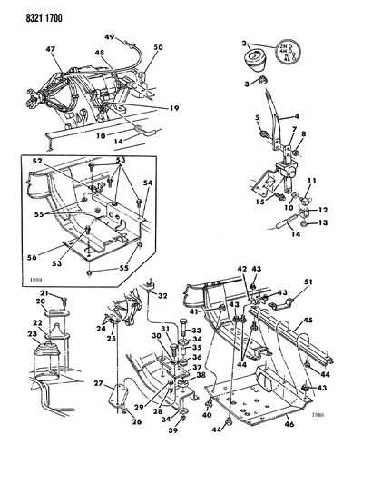 1989 Dodge W150 Controls & Mounting, Transfer Case Diagram 2