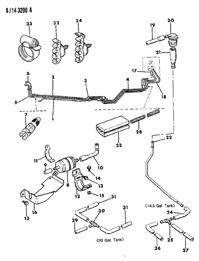 1989 Jeep Wrangler Connector-Vent Tube To Rollover Valve Diagram for 53004047