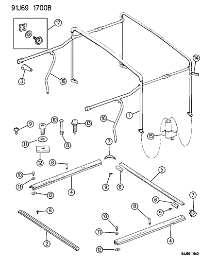 1991 Jeep Wrangler Bracket, Windshield, Right Diagram for 83505014