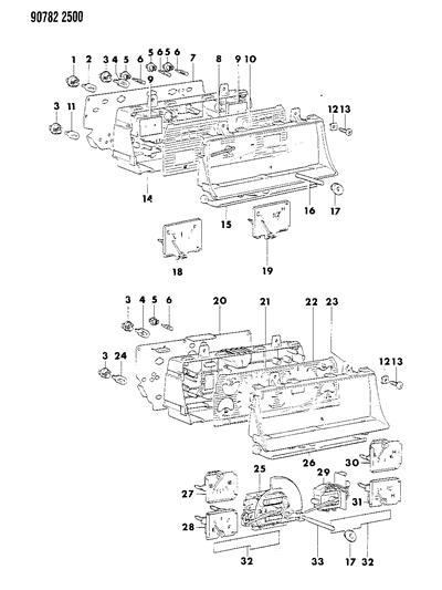 1990 Dodge Ram 50 Cluster, Instrument Panel Diagram