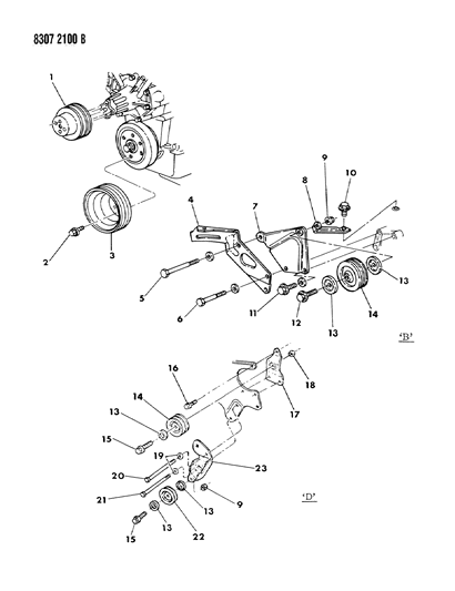 1988 Dodge W150 Drive Pulleys Diagram