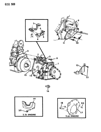 1986 Dodge Charger Transaxle Assemblies & Mounting Diagram