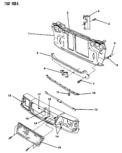 1987 Dodge Aries Grille & Related Parts Diagram