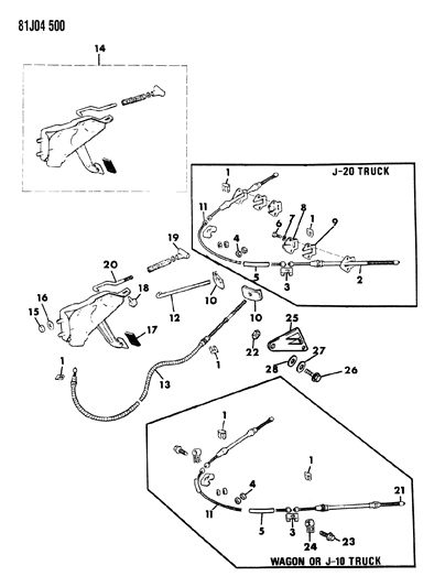 1986 Jeep Grand Wagoneer Lever Assembly & Cables Parking Brake Diagram
