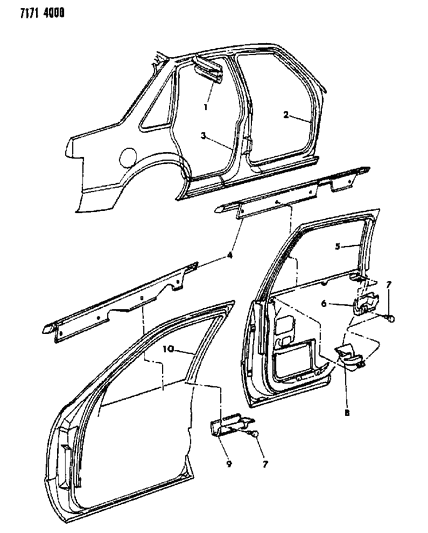 1987 Dodge Lancer Door, Front & Rear Weatherstrip & Run Diagram