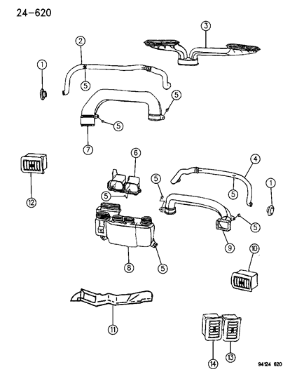 1994 Chrysler LeBaron Air Distribution Ducts, Outlets Diagram