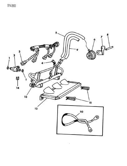 1985 Chrysler Laser Fuel Rail & Related Parts Diagram