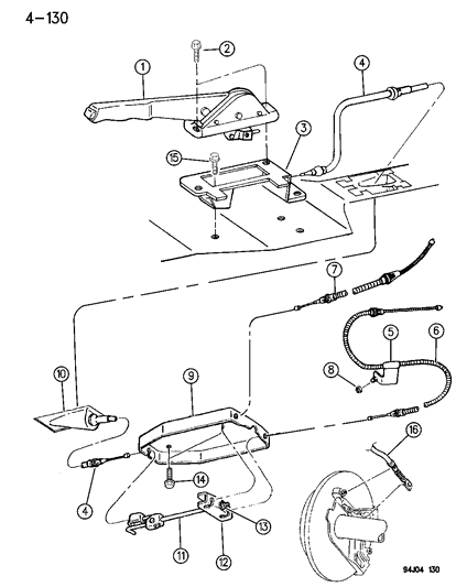 1995 Jeep Grand Cherokee Lever Assembly & Cables Parking Brake Diagram