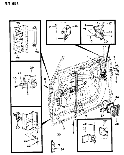 1987 Dodge Omni Door, Front Shell, Regulator, Controls And Locks Diagram
