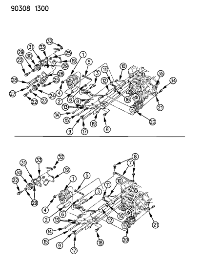1992 Dodge W150 Alternator & Mounting Diagram 1