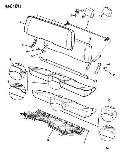 1990 Jeep Comanche Frame, Pad, And Cover Bench Seat Diagram