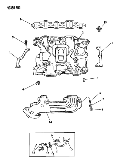 1991 Dodge Ram Van Manifolds - Intake & Exhaust Diagram 1