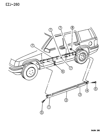 1995 Jeep Grand Cherokee Moulding - Bodyside Base And Sport Diagram