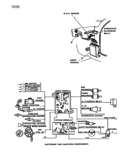 1985 Dodge Aries M.A.P. Sensor & Logic Module Diagram