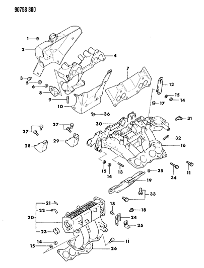 1990 Dodge Colt Manifold - Intake & Exhaust Diagram 1