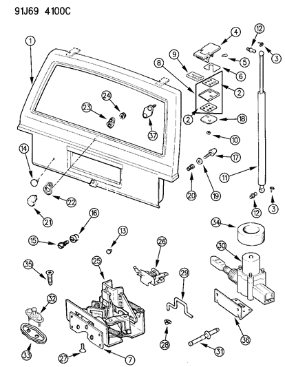 1991 Jeep Cherokee Liftgate Glass Prop Gas Diagram for G0004782AB