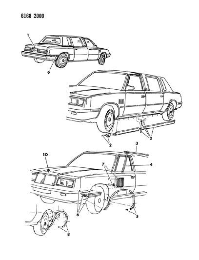 1986 Chrysler Town & Country Mouldings & Ornamentation - Exterior View Diagram 2
