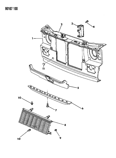 1990 Dodge Omni Grille & Related Parts Diagram
