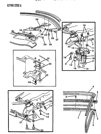1992 Dodge Shadow Rail, Header And Latch Assembly Diagram