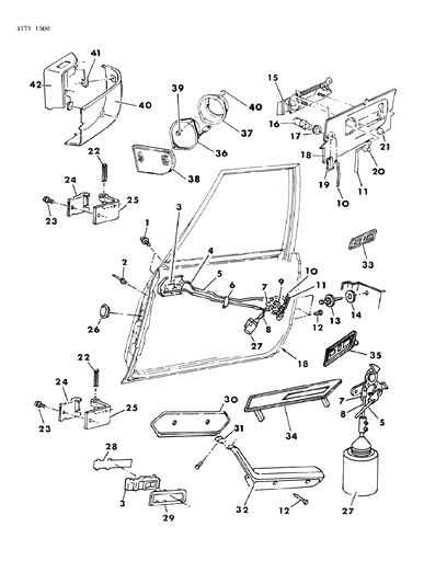 1984 Chrysler LeBaron Door, Front Shell, Control And Hardware Diagram