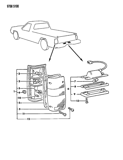 1989 Dodge Ram 50 Lamps - Rear Exterior Diagram