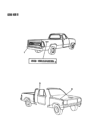 1989 Dodge W150 Tapes Stripes & Decals - Exterior View Diagram