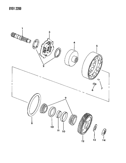 1988 Chrysler New Yorker Shaft - Output With Rear Carrier, Reverse Drum & Overrunning Clutch Diagram