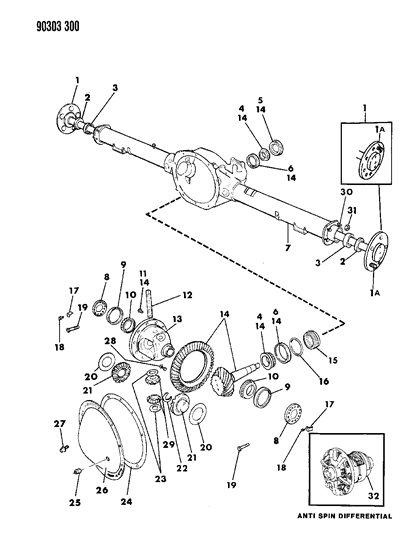 1992 Dodge Ramcharger Axle, Rear, With Differential And Carrier Diagram