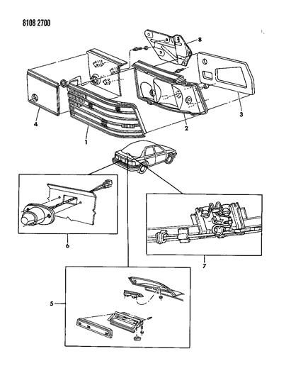 1988 Dodge Shadow Lamps & Wiring - Rear Diagram