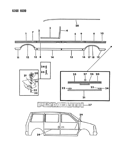 1986 Dodge Caravan Mouldings & Ornamentation - Exterior View Diagram 2