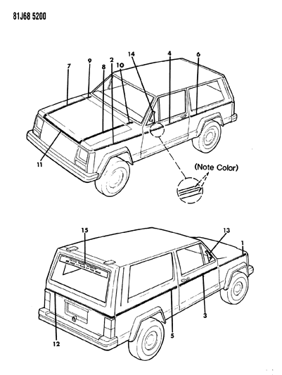 1984 Jeep Wagoneer Decals, Exterior Diagram 11