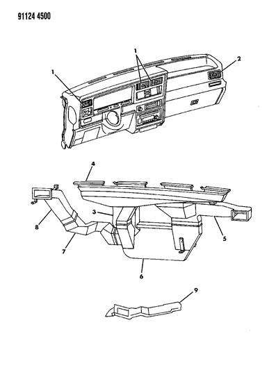 1991 Chrysler LeBaron Air Distribution, Ducts, Outlet, Housing Diagram