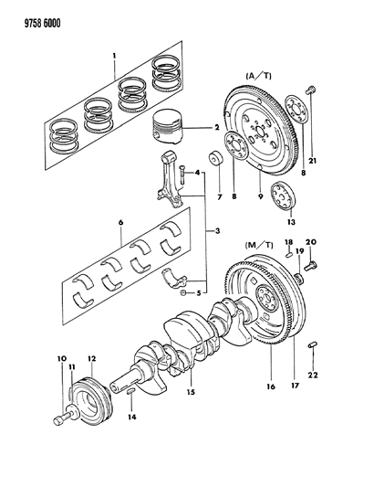 1989 Dodge Ram 50 Crankshaft & Piston Diagram 1