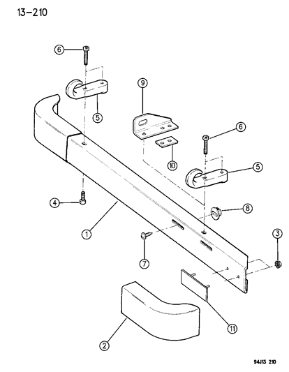 1995 Jeep Wrangler Extension-Rail Front Diagram for 52040027