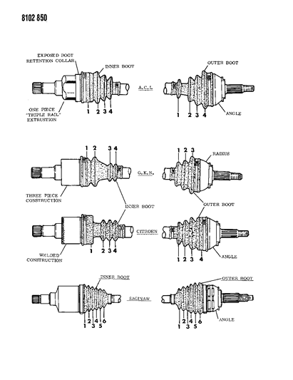 1988 Dodge Daytona Shaft - Major Component Listing Diagram