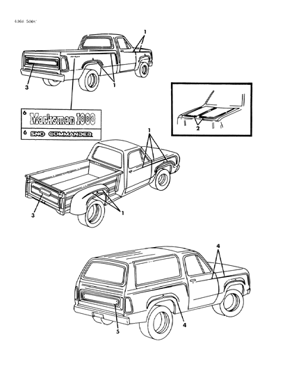 1984 Dodge Ramcharger Tapes Stripes & Decals - Exterior View Diagram