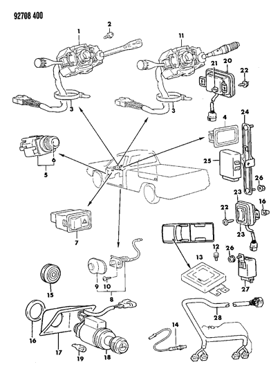 1992 Dodge Ram 50 Control Unit, V Engine Calif., 4WD (Bolt-Ms240027) Diagram for MD163057