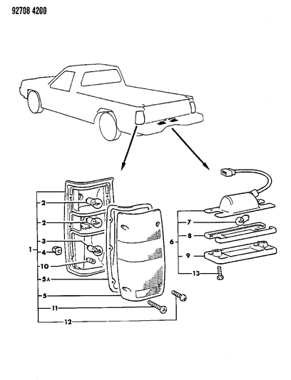 1993 Dodge Ram 50 Lamps - Rear Exterior Diagram