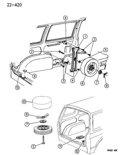 1994 Chrysler Town & Country Spare Wheel, Inside Mounting Diagram
